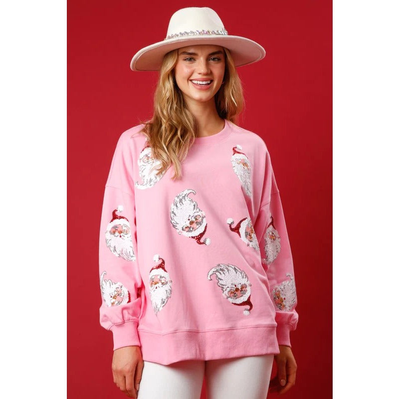 Wholesale Autumn and Winter Round Neck Casual Loose Christmas Sequin Women Clothes